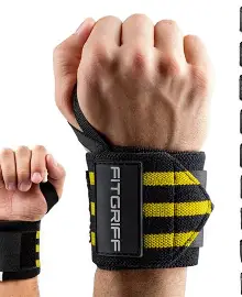 Fitgriff® Wrist Wraps for Weightlifting (18″) Heavy-Duty Support for Gym, Bench Press, and Pushups (1 Pair) – for Men and Women (Black)