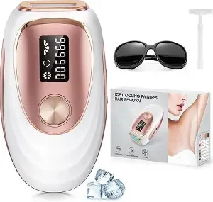 IPL Laser Hair Removal Machine for Women Permanent Painless Hair Remover with Ice Cooling Electric Pulsed Light Epilator for Face Legs Arms Underarms Bikini Area Salon Quality Home Use Device 999999 Flashes Rechargeable Portable 5 Levels