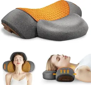 3-in-1 Neck Massage Pillow—with Heat, Massage, and Traction Stretching,Deep Tissue Massage Relieves Shoulder and Neck Muscle Pain and Stiffness,Suitable for Men and Women,Grey